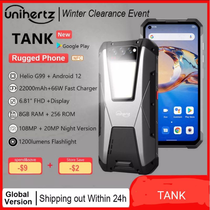 UNIHERTZ TANK แรม 12 รอม 256 GB MTK Helio G99 แบตเตอรี่ 22000 mAh หน้าจอ 6.81" กล้องหลัง 108MP